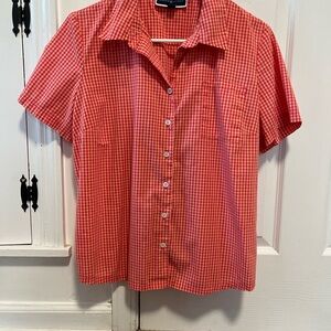 Karen Scott coral Gingham Women's Button Down Shirt